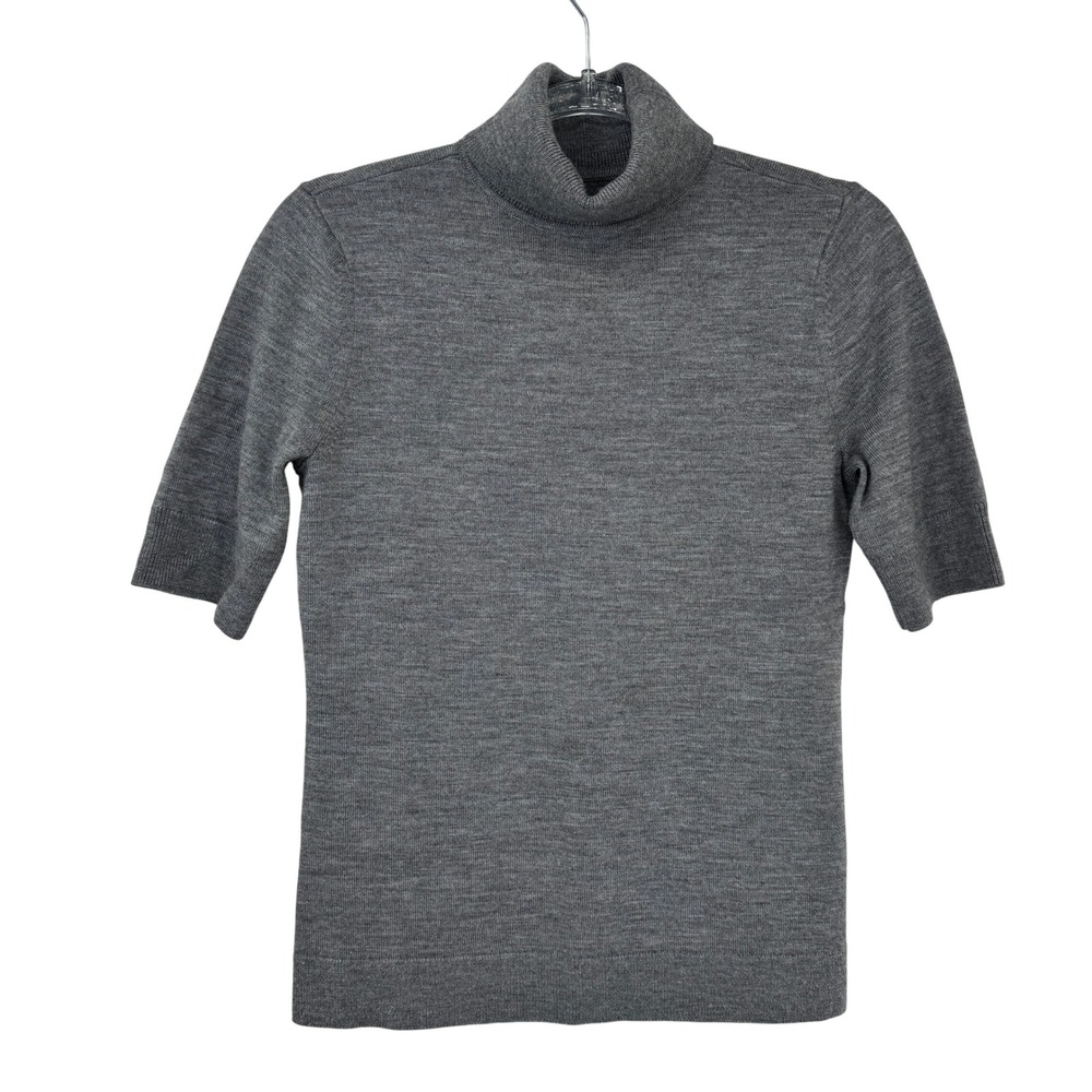 LL Bean Merino Wool Short Sleeve Turtleneck Sweater Womens Small Gray Capsule